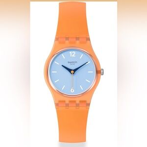 SWATCH™️ Blue Dial Quartz Watch with Orange Polymer Band